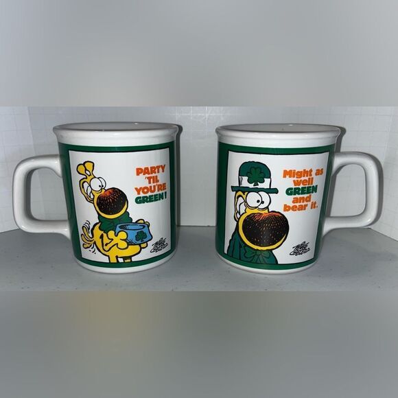 Lot of 2 -Grimmy Party' Til You Green Coffee Mug Cup 1989 St. Patrick's Day 80s - Picture 1 of 4